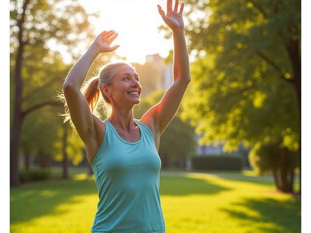 An adult exercising dynamically in a park, symbolizing movement and fitness.