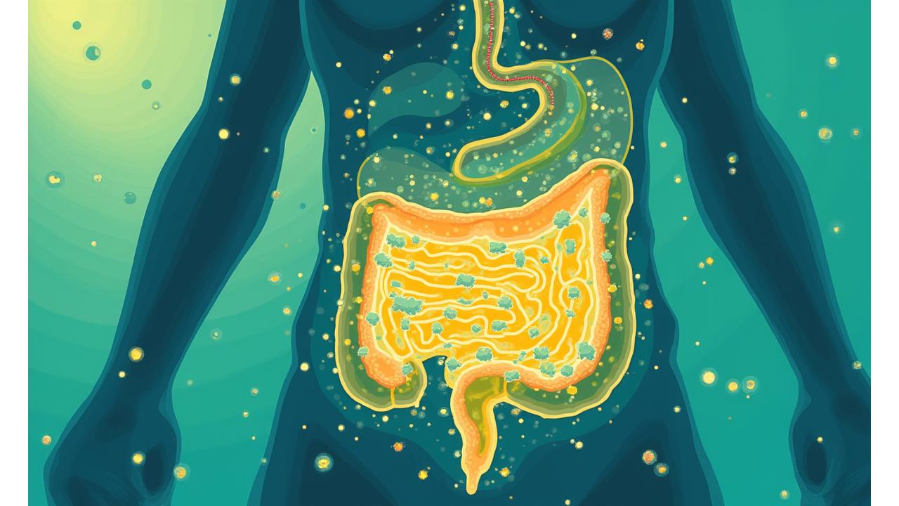 A vibrant illustration of a healthy gut microbiome with beneficial bacteria and nutrient absorption. Colors align with Vital Hearth's primary and accent palette.