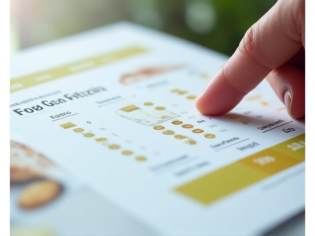 Close-up of a hand meticulously reviewing a food sensitivity test result sheet, with blurred images of various foods in the background. Focus on clarity and data.
