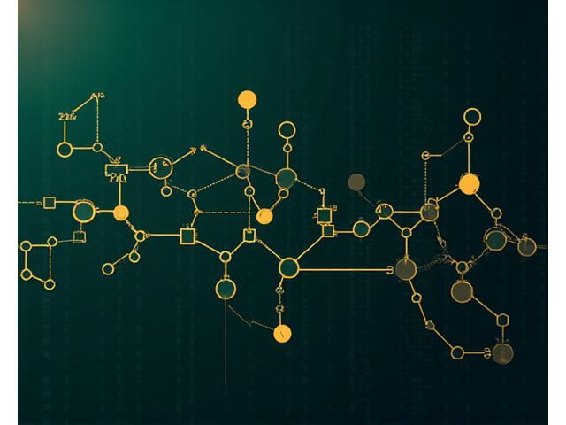 Abstract diagram showing metabolic pathways with organic acid molecules, representing organic acids testing. Digital, clean, and informational aesthetic.